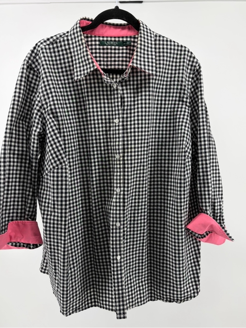 Lauren Ralph Lauren Black & White Long Sleeved Gingham , Button Up,  Size 3X